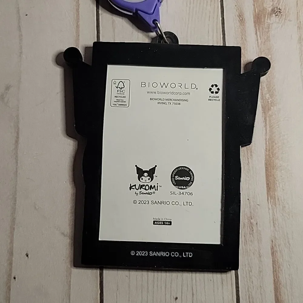 Kuromi ID Badge Holder with Retractable Lanyard Purple Black New